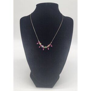 Sterling Silver 925 Italy Necklace Charms Pink Hearts Green Yellow Beads